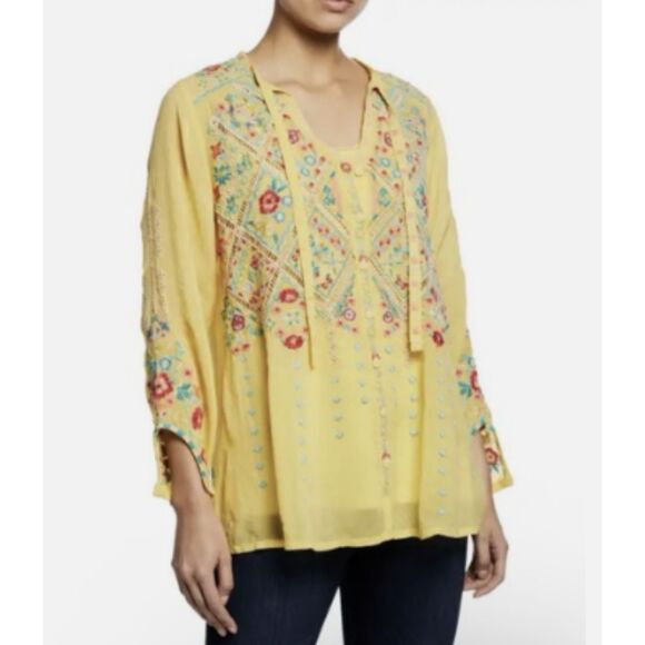 JOHNNY WAS 3x YELLOW FLORAL Arges Tunic - Embroidered - long sleeve Shirt Blouse - Picture 13 of 13